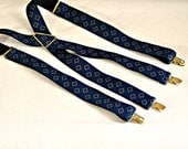 Clip on Mens Suspenders Vintage Wide Elastic Braces Navy Blue Gray Red Diamonds Preppy German made CAS