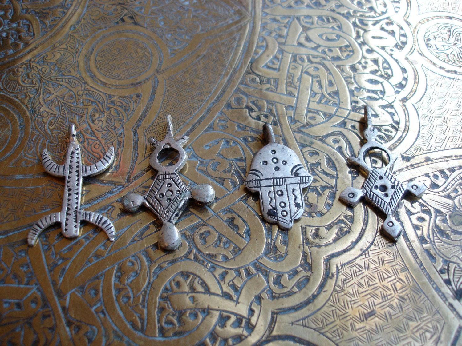 4 silver Moroccan Berber charm pendants (9)