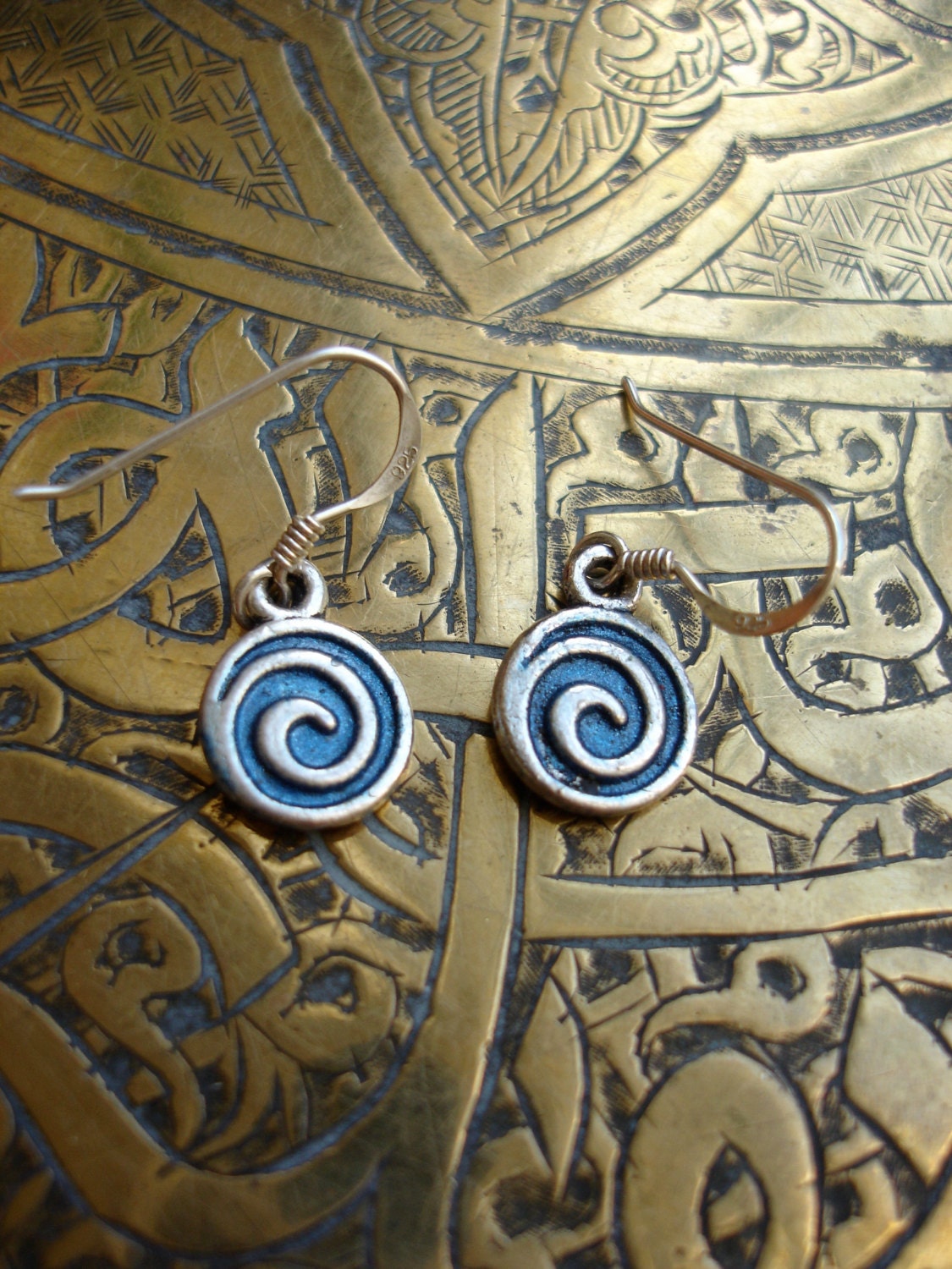 Silver and turquoise blue Moroccan spiral earrings