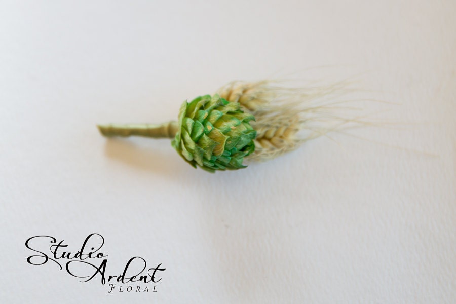 HOOKED WHEAT hop Boutonniere Spring Green Ribbon ready to ship