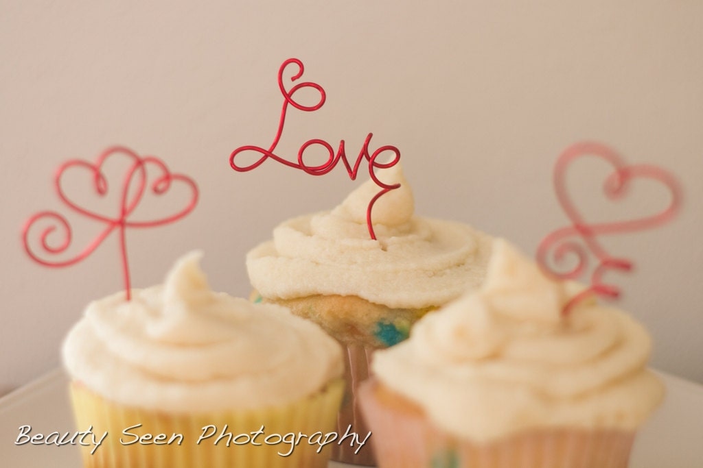 Bridal Shower Decorations, Love Cupcake Topper Set, Wedding Decor,3 pcs