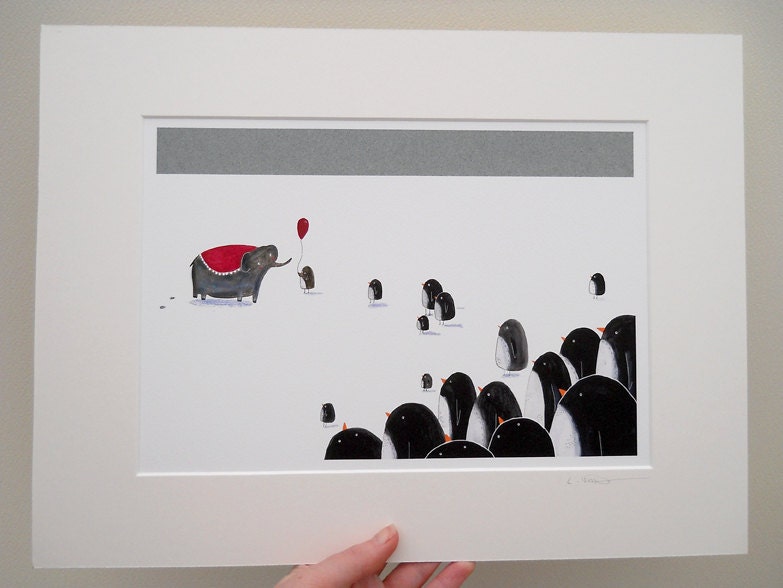 Elephant and Penguin, A4 Decorative Print.