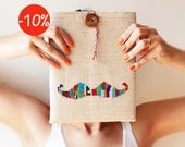 Happy Mustache iPad 1 2 3 4 new sleeve. Funny iPad case by GalaBorn. Hand embroidery. Burlap. iPad fashion
