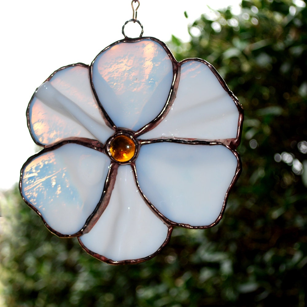 White Flower Stained Glass Suncatcher