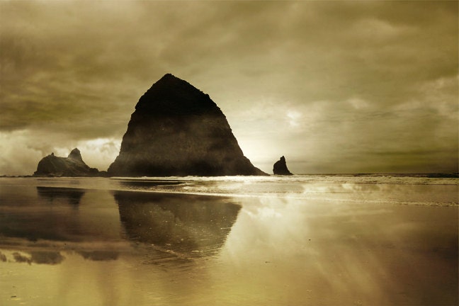 Cannon Beach Sunset Photography Print 11x14 Fine Art Haystack Rock Ocean Storm Spring Landscape Photography Print.