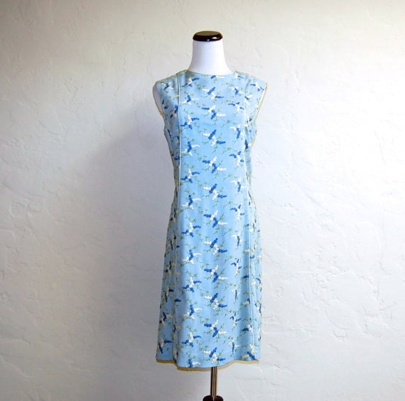 Vintage 60s B Altman Mod Embroidered Blue Linen Mad Men Dress