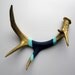 Gold, Aqua & Navy Striped Painted Antler - Medium