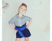 Girls Shorts: The Black Dotted Ruffle Top Shorts in Black and Gold from the Autumn Winter Collection by Fleur and Dot
