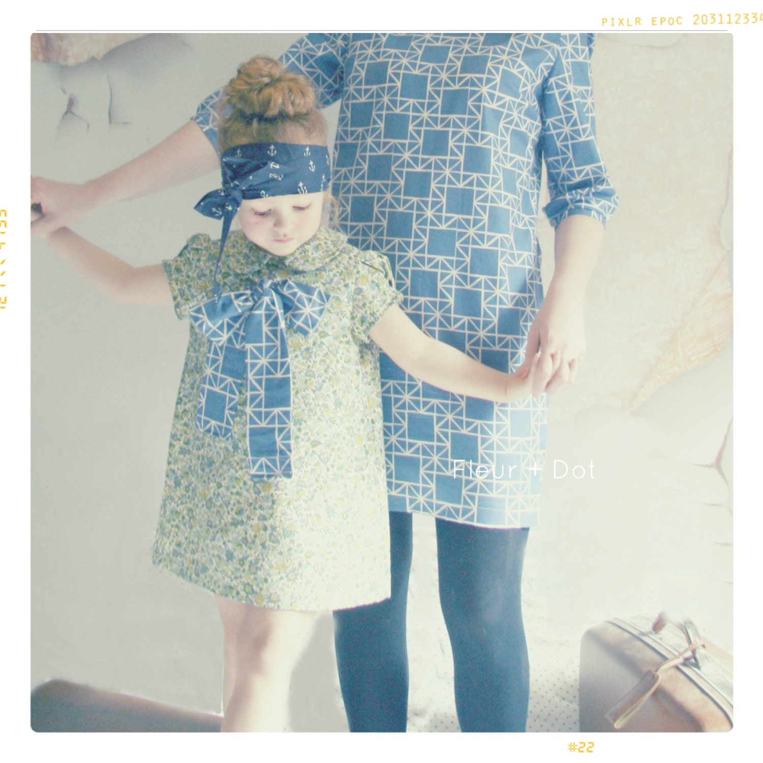 Quilted Garden Peter Pan Collar Girl Shift Dress Spring Summer Collection by Fleur and Dot