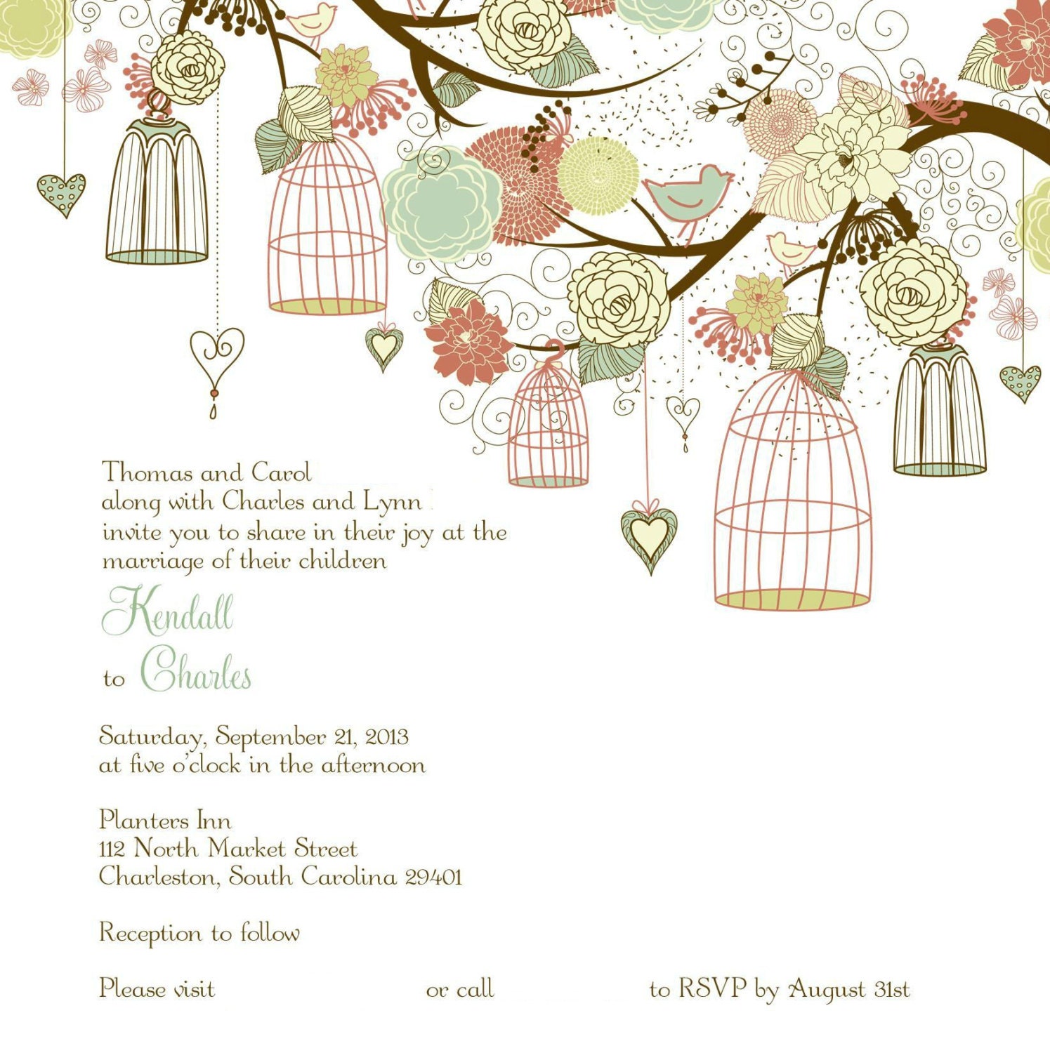 Square birdcage wedding invitations