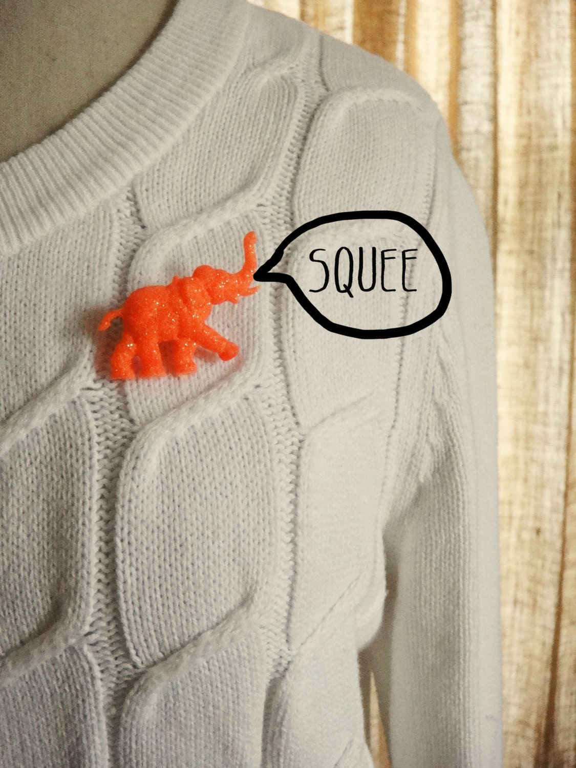 Vintage Elephant Neon Orange Glitter Critter Brooch