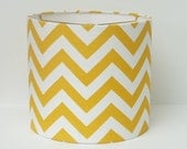 Small Drum Lampshade in yellow and white chevron / zigzag print.