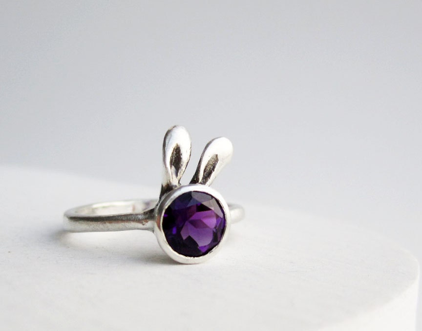 Purple Bunny Ring, Amethyst Sterling Sliver Ring, MADE TO ORDER