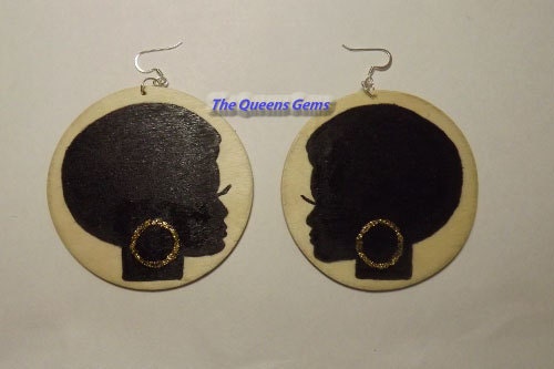 Wooden Handpainted Natural Afro Lady Earrings