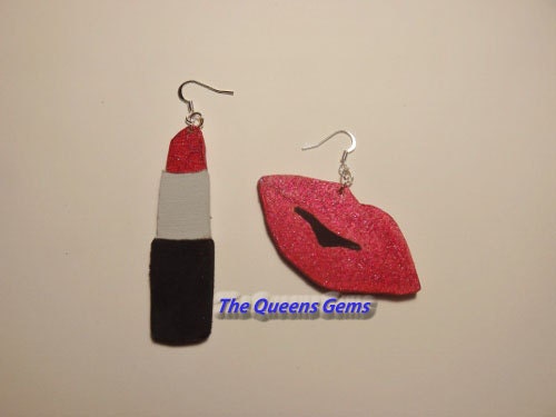Handpainted  Lipstick and Lips Earrings