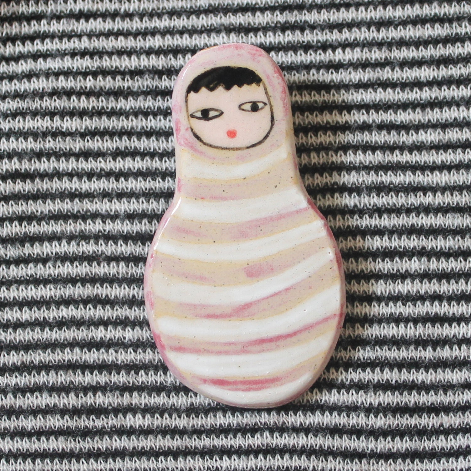 Wrapped Baby-  Ceramic Brooch