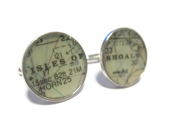 Maine Nautical Chart Map Sterling Silver Cufflinks