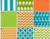 Crib bedding - Turquoise, Orange, Lime green