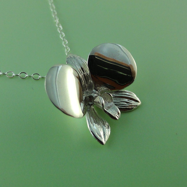 Sterling Silver Orchid Pendant - Dendrobium Orchid Necklace
