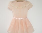 1950's Pink Dotted Swiss and White Lace Drop Waist Pleated Dress