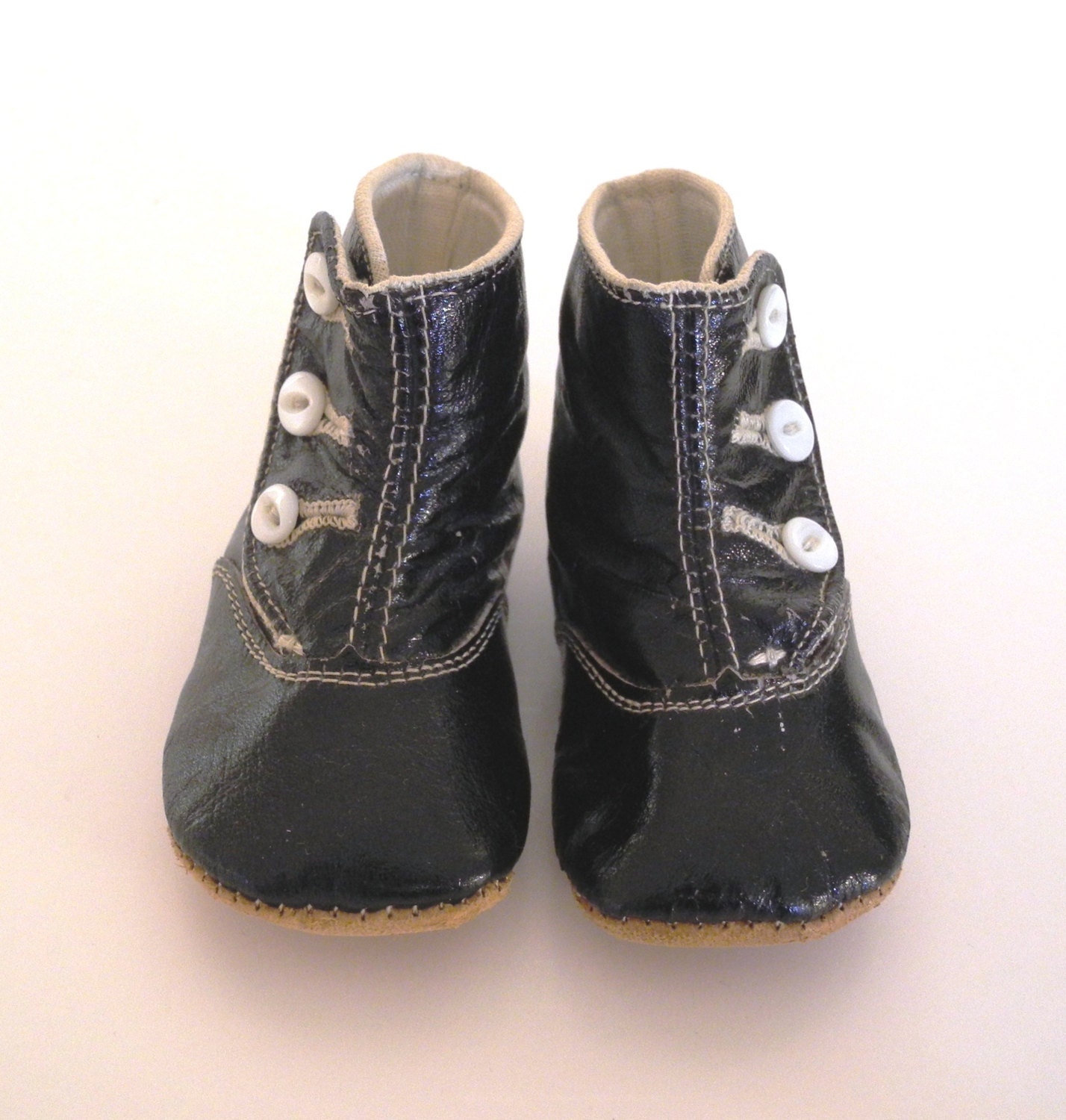 Turn of the Century Black Leather and Mother of Pearl Button Shoes