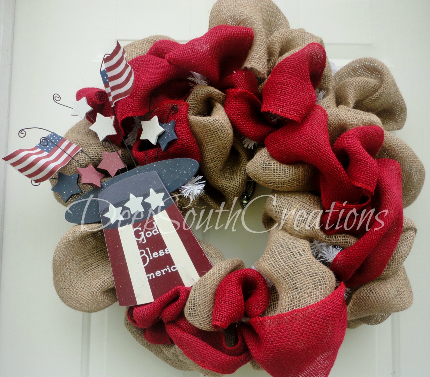 Fourth Of July Burlap Door Wreath