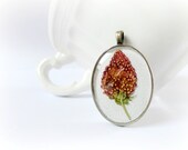 Wild Strawberry  - ooak Valentine resin necklace real preserved Botanical specimen pressed red plant Gift idea Nature lover under 40
