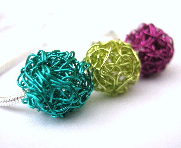Wire Knit Ball Necklace, Knitted Wire, Handmade Colorful Necklace