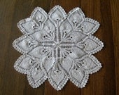 Crocheted Doily, Vintage Ecru Tablecloth, Table Center, 24 inches, 1950s
