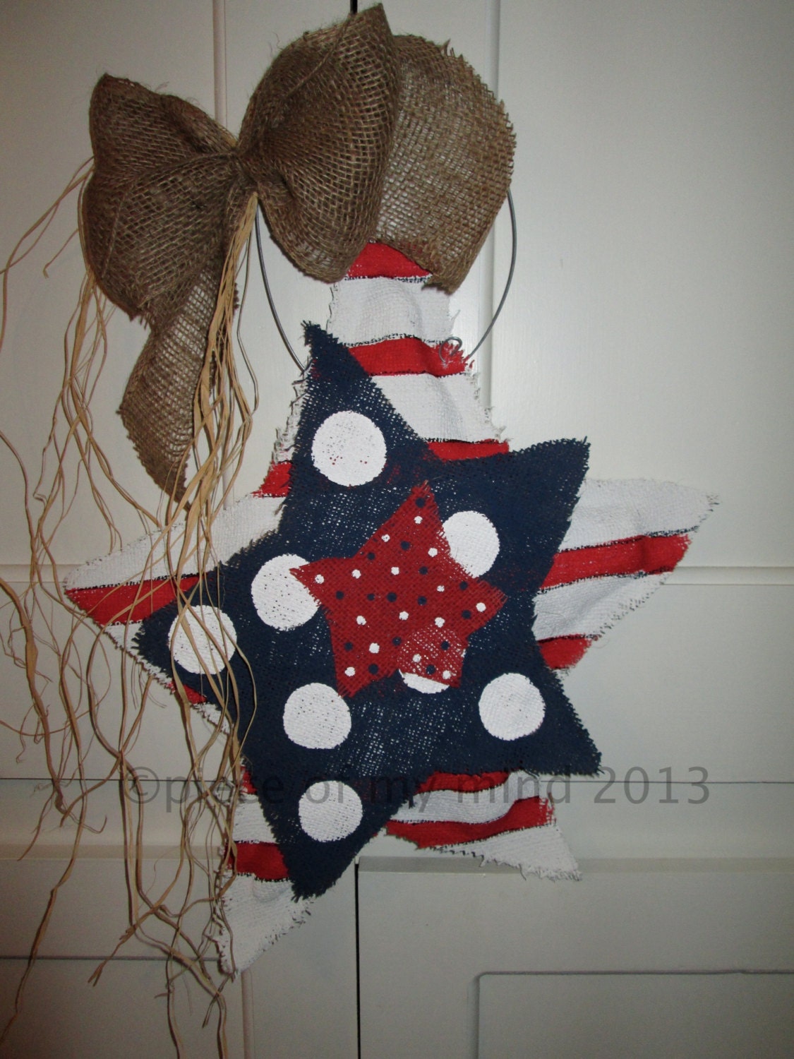 Burlap Stars Red, White and Blue Burlap Door Hanger