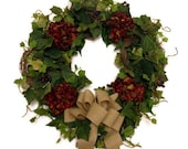 Grapevine Hydrangea Door Wreath Traditional Wine Home Decor Floral Arrangement