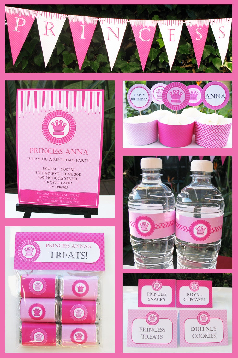 Princess Birthday Invitation & Printable Party Collection, EDITABLE text PDF file - you personalize at home with Adobe Reader
