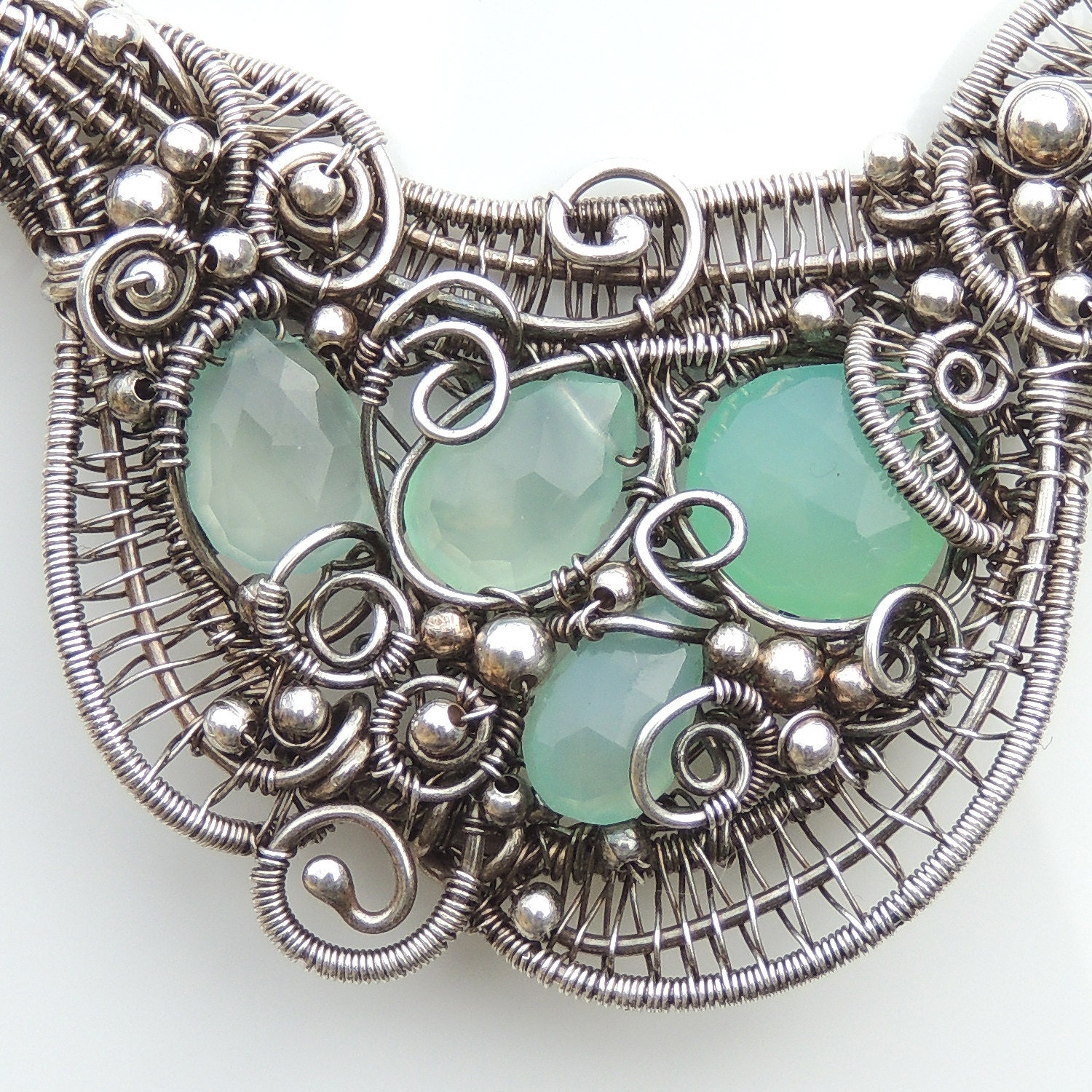 Blue Chalcedony and Sterling Silver Seafoam Necklace