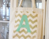 1 "MODERN CHEVRON"Tote Bag, Monogrammed Tote bag,Chevron Bag,Bridesmaid Tote Bag ,Wedding Tote ,Custom Tote Bag,gold,Modern Vintage Market