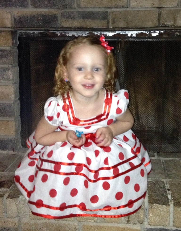 Girls Shirley Temple red and white polka dot dress