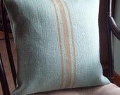 Grain Sack Pillow Cover Blue Burlap 16 x 16 - Decorative Pillow Cover - Beach Home Decor