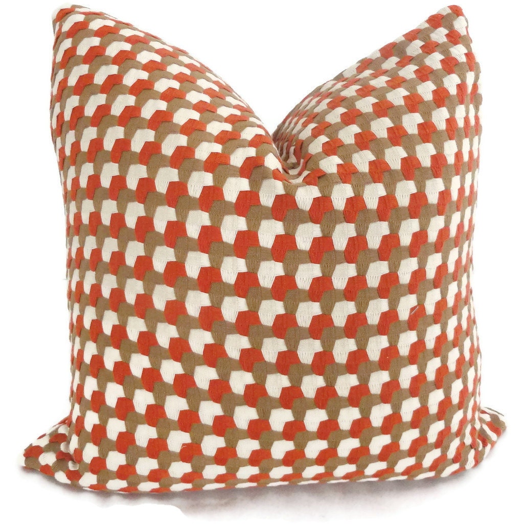 Schumacher Crosstown Weave in Brown, Red, Ivory Decorative Pillow Cover, Throw Pillow, Toss Pillow, Accent Pillow