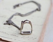 English Style Stirrup Necklace - Vintage Pendant on Dusty Silver Chain - Equestrian Motif