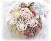 PINCUSHION Handmade Soft Sculpture FLORAL VELVETEEN Handcrafted CharlotteStyle Needlecraft