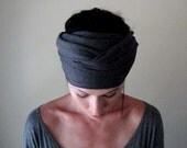 Charcoal Gray Head Scarf, Hair wrap, Headband - Womens Neck Bow, Ascot - Gray Ribbed Knit Sweater Scarf