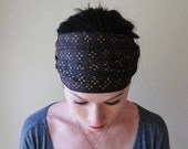 Brown Head Scarf - Geometric Pattern Headband, Turban, Hair Wrap - Lightweight Womens Hair Accessory - Cocoa brown and Yellow Scarf