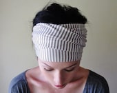 Striped Head Scarf - Taupe and White Stripes - Hair Accessories, Headband, Hair Wrap - Womens Headbands, Head Scarves