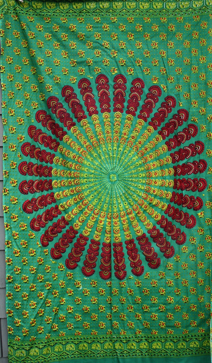 Hand Block Printed Indian Fabric, Hippie Tapestry, Bohemian Fabric, Chakra, Mandala, Rainbow, Bohemian Wedding, Festival, Summer