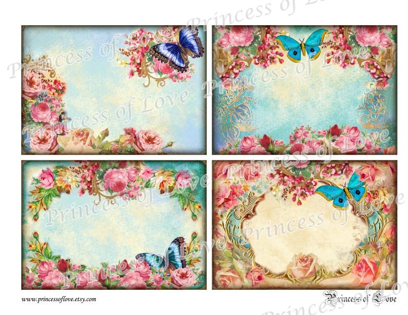 BUTTERFLY - Digital Collage Sheet. Set of 4 Vintage Images.Printable Download l4037