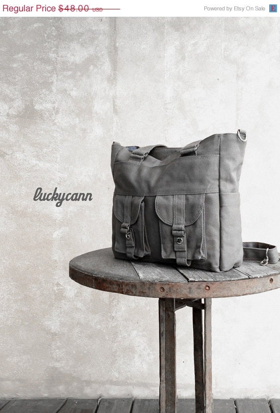 SUMMER SALE BAILEY // Dark Grey // 021 // Luckycann // Handmade // Canvas Bag // Sale