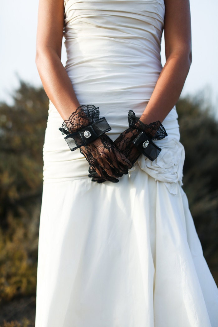 As Seen on Green Wedding Shoes- "Victoria" Lace Bridal Gloves