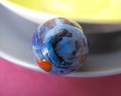 Abstract art, blue and handle drawer of wood ring - Hippie, Indie, Boho jewelry - Mixed media jewelry by Lespetitsbuttons