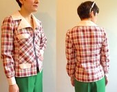 60s MOD navy red green white tartan plaid zippered blazer S