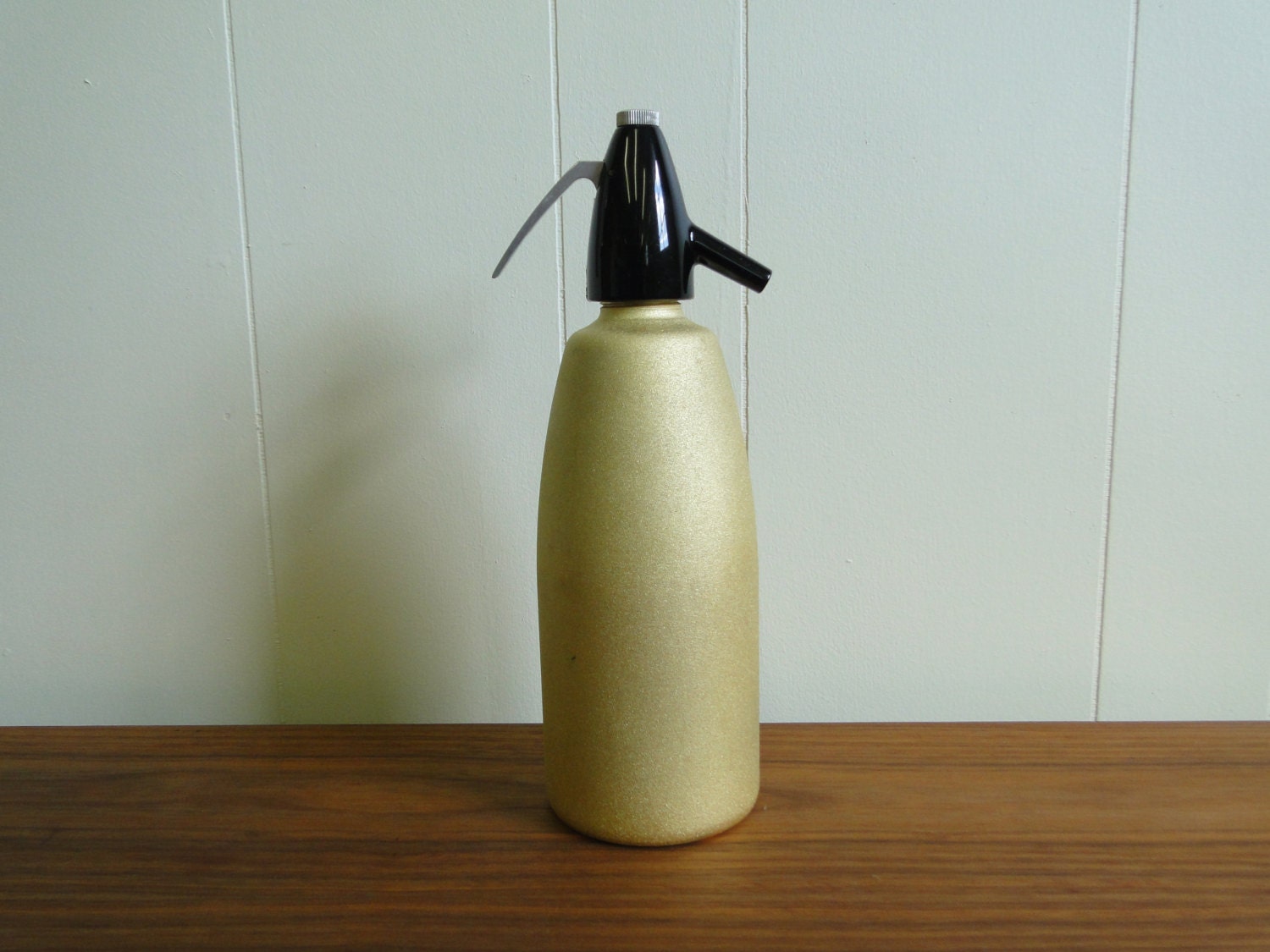 Mid Century Modern Seltzer Bottle Barware Gold Metallic