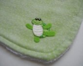 BABY BIB - Happy Turtle - Speckled light Green Flannel - Turtle embellishment - Shower gift - Baby shower
